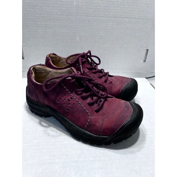 Keen Womens Lace-Up Shoes Burgundy Leather Casual Walking - Picture 1 of 10